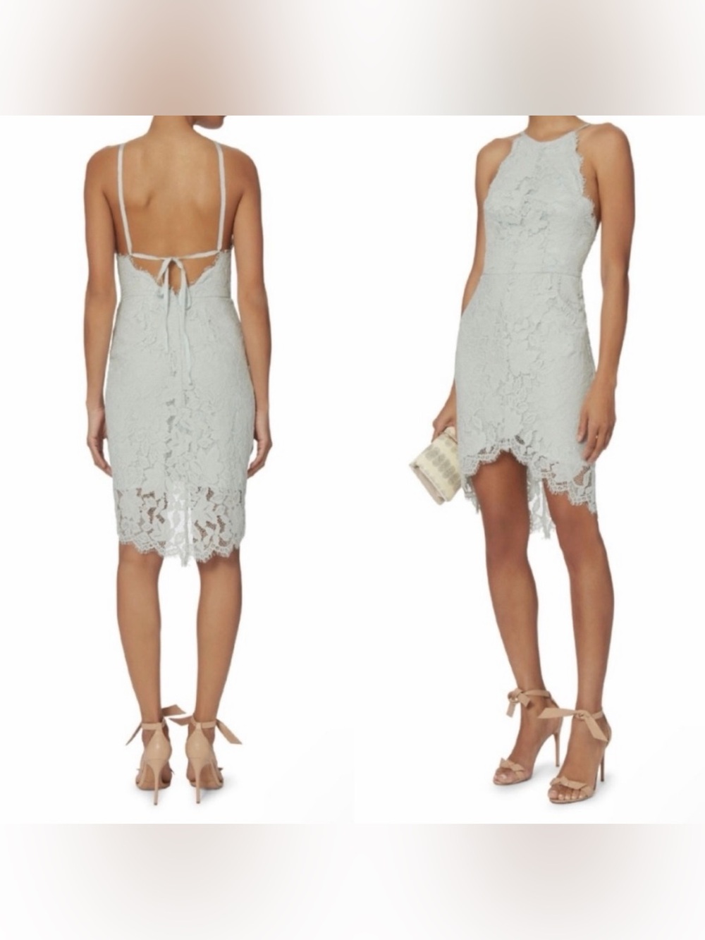 Lace Halter Mini Dress in Pale Mint